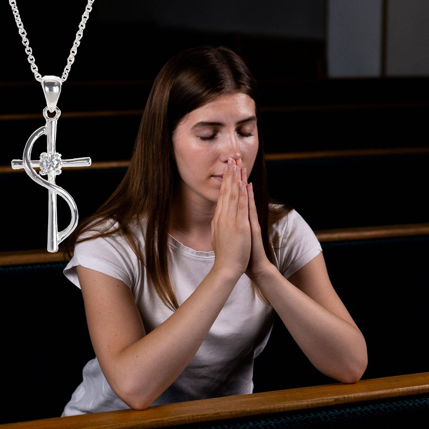 Silver Plated Cross With Sash Necklace