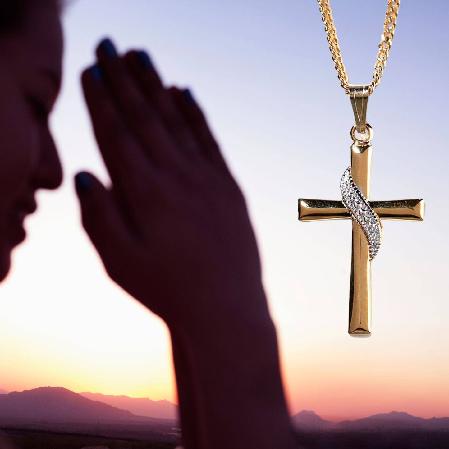 Gold Plated Cross With Sash Necklace