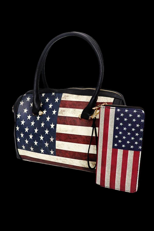 American Flag Bag Continental Wallet Set