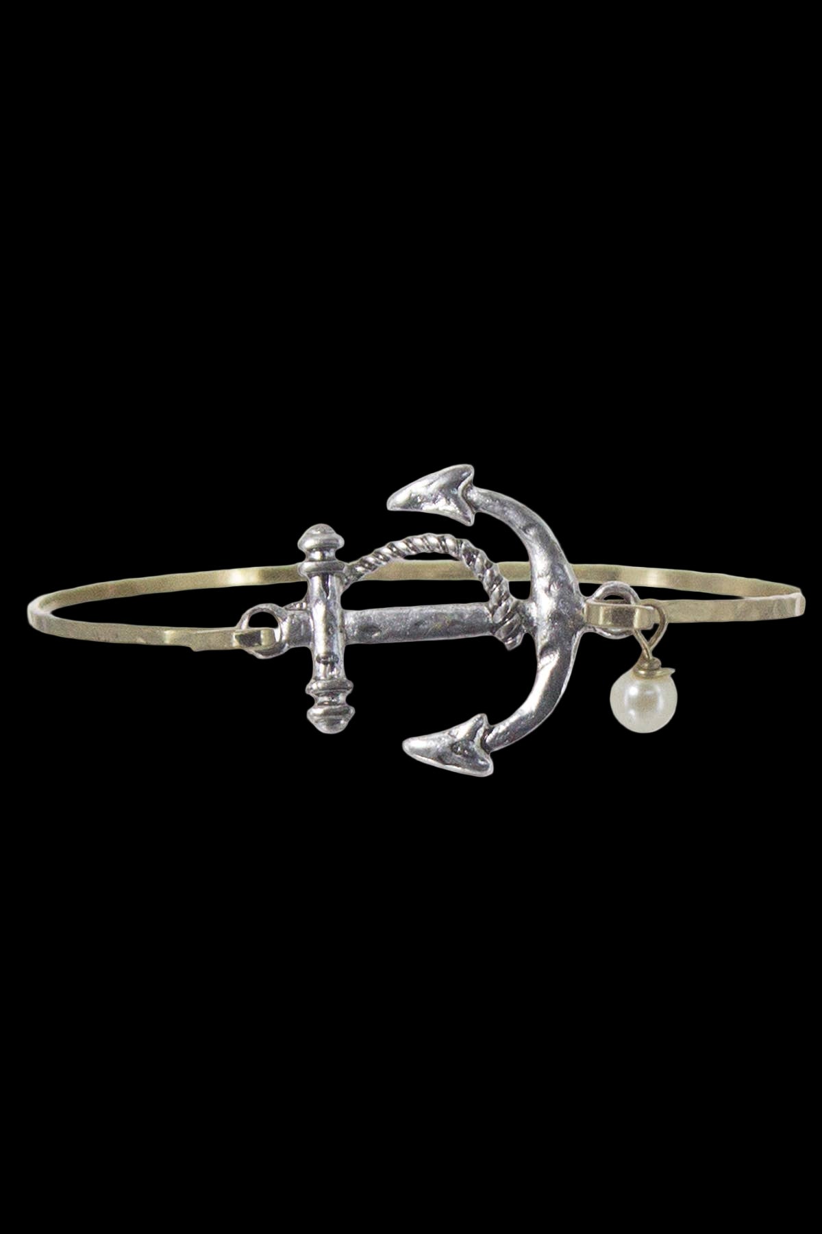 Anchor and Pearl Charm Metal Bracelet