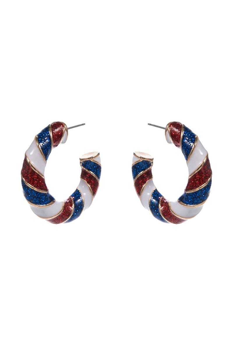 Round Enamel American Flag Post Pin Hoop Earrings