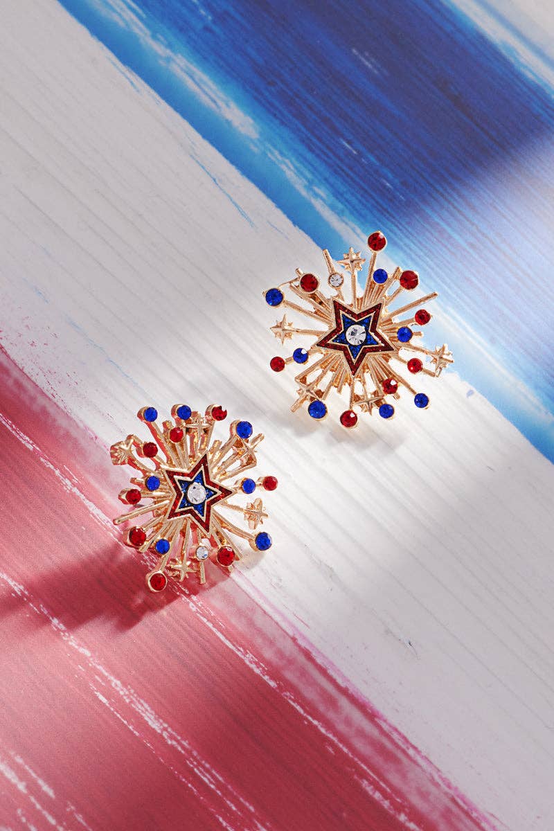 Fireworks American Flag Enamel Stone Post Earrings