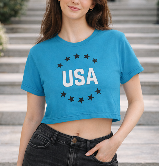 USA Stars Crop Tee — Patriotic Women's Cropped T-Shirt for 4th of July