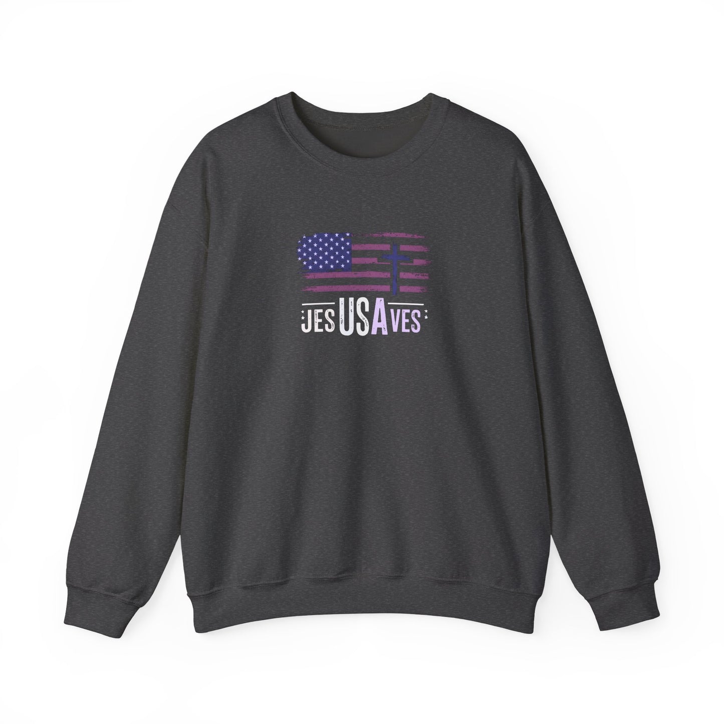 Jesus Saves American Flag Crewneck Sweatshirt — Faith Patriotic Pullover