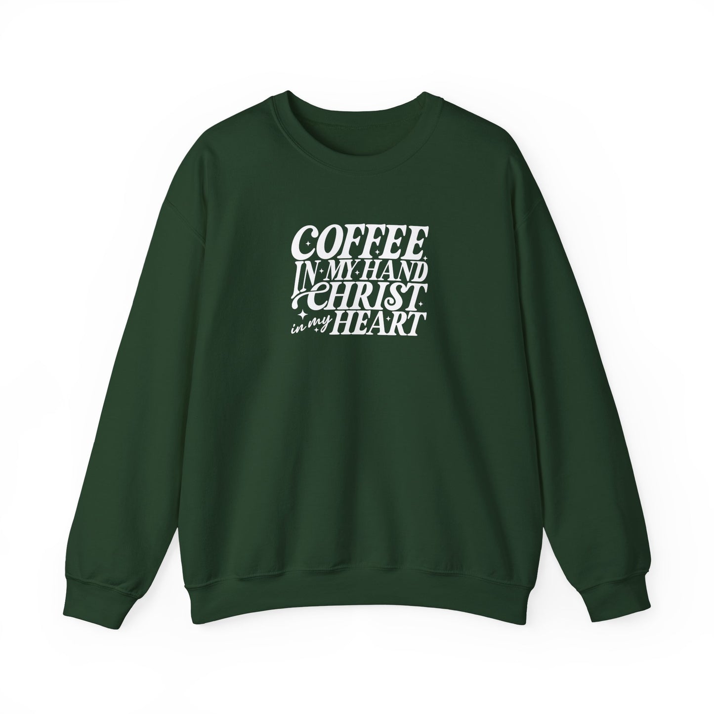 Coffee in My Hand, Christ in My Heart | Christian Cozy Crewneck Sweatshirt | Faith Apparel | Inspirational Gift for Women
