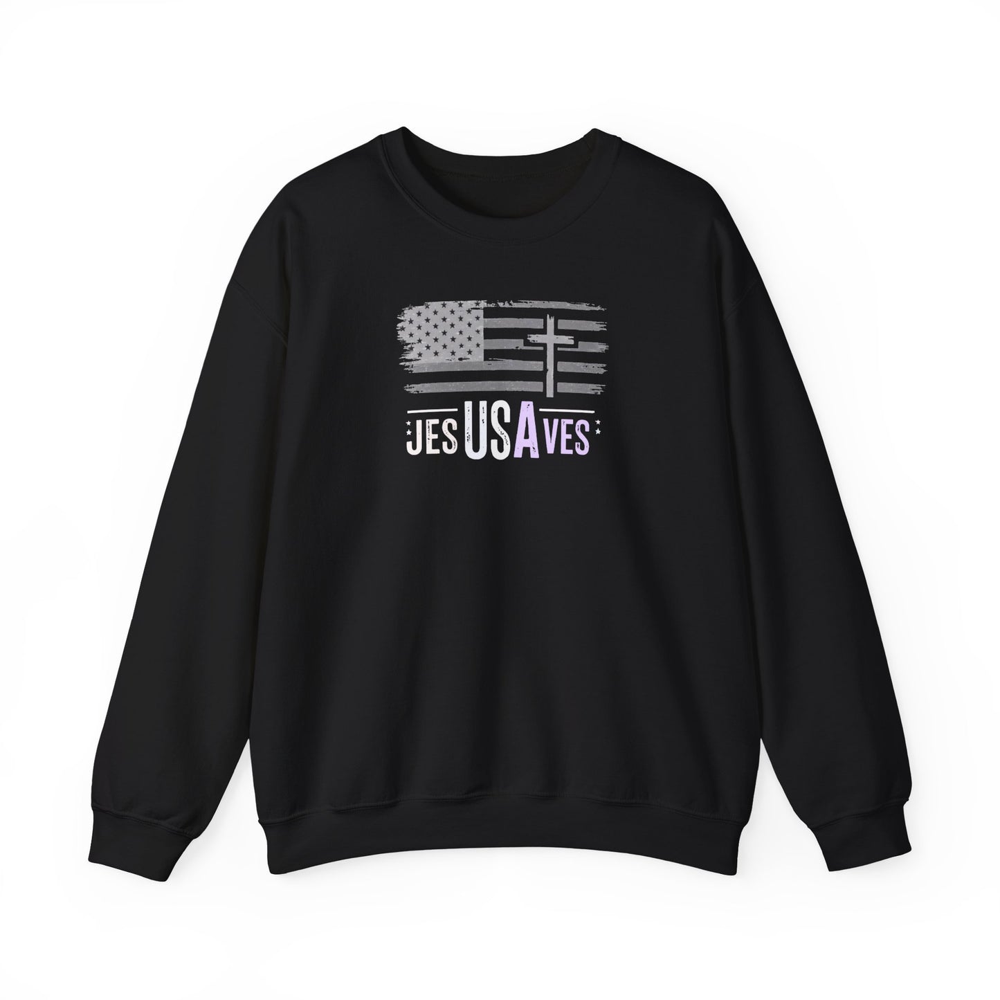 Jesus Saves American Flag Crewneck Sweatshirt — Faith Patriotic Pullover