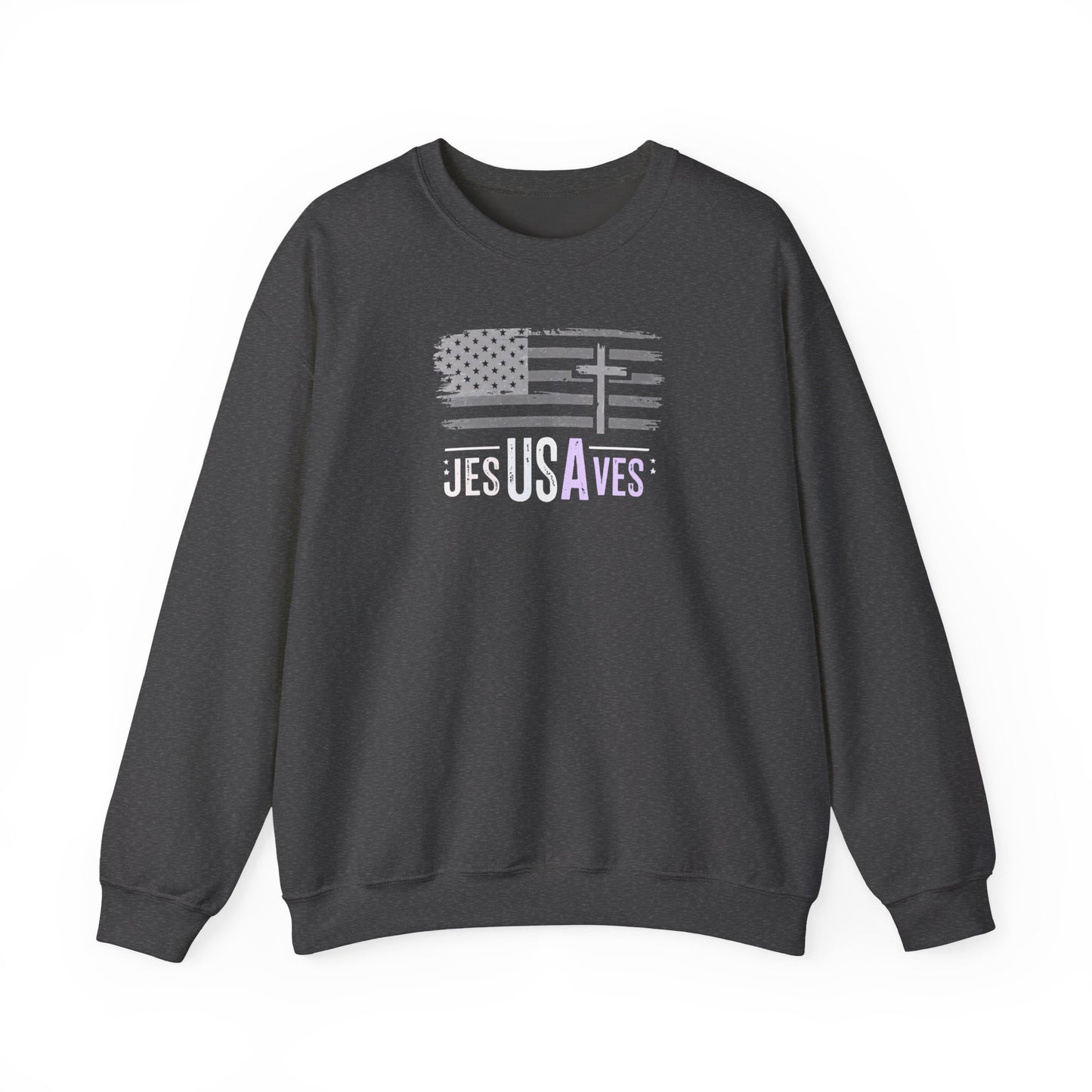 Jesus Saves American Flag Crewneck Sweatshirt — Faith Patriotic Pullover