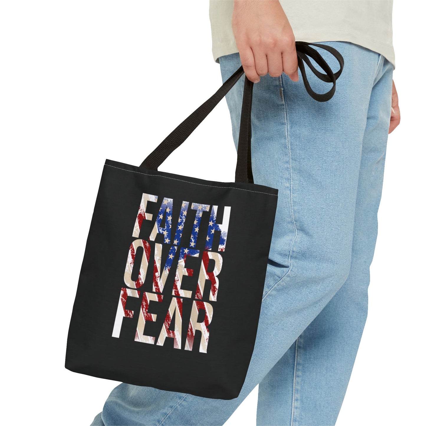 Faith Over Fear Tote Bag | Christian Faith Patriotic