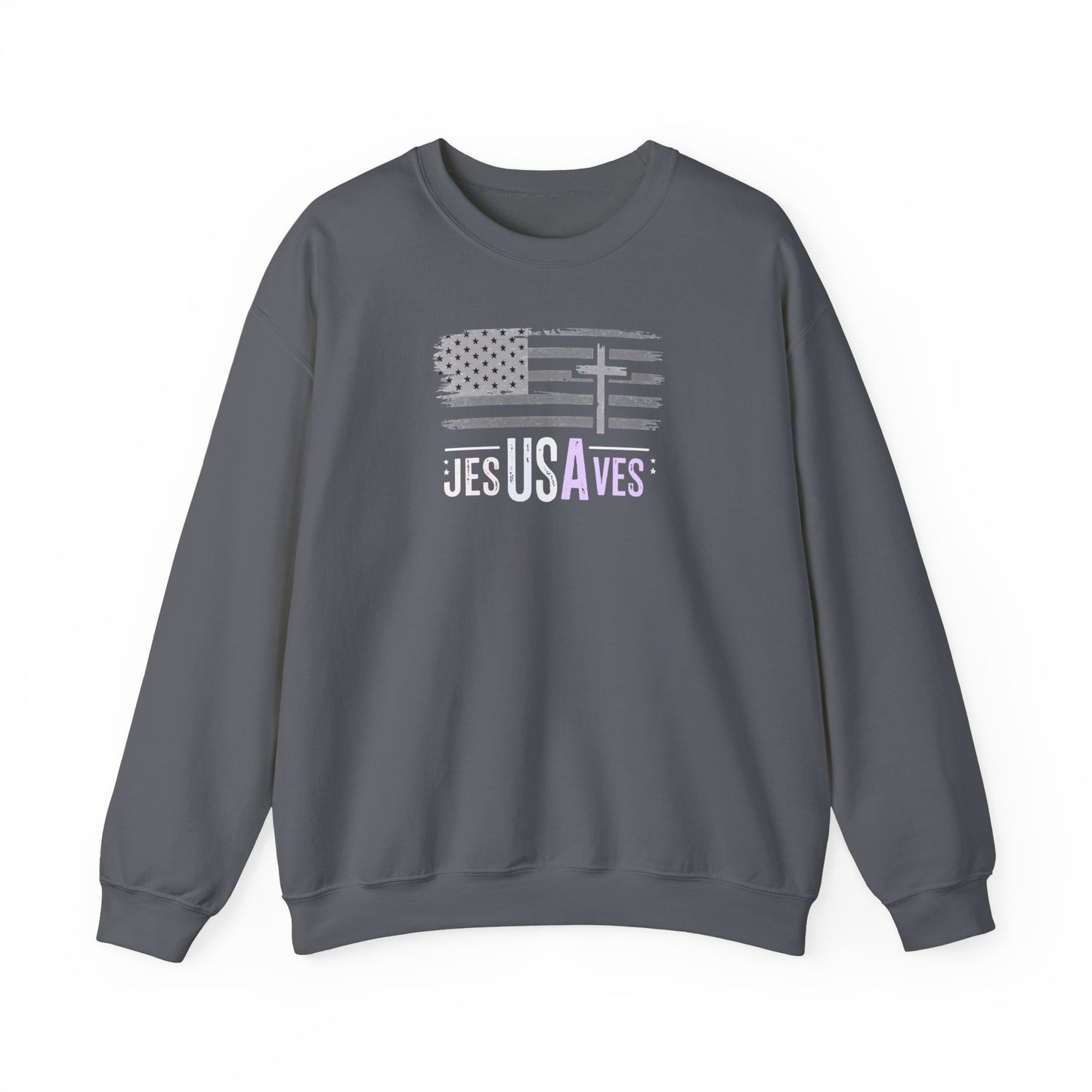 Jesus Saves American Flag Crewneck Sweatshirt — Faith Patriotic Pullover
