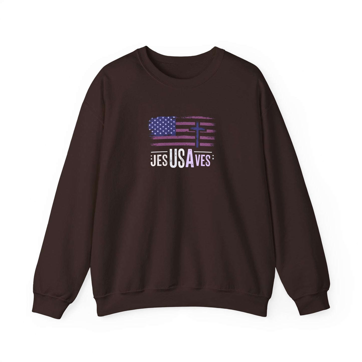Jesus Saves American Flag Crewneck Sweatshirt — Faith Patriotic Pullover