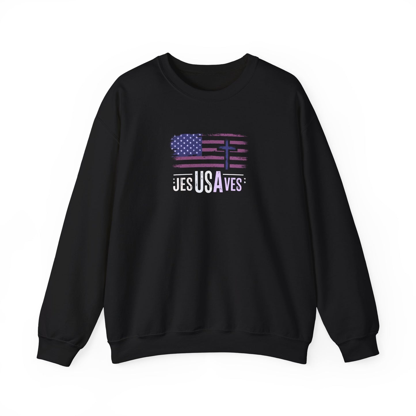 Jesus Saves American Flag Crewneck Sweatshirt — Faith Patriotic Pullover
