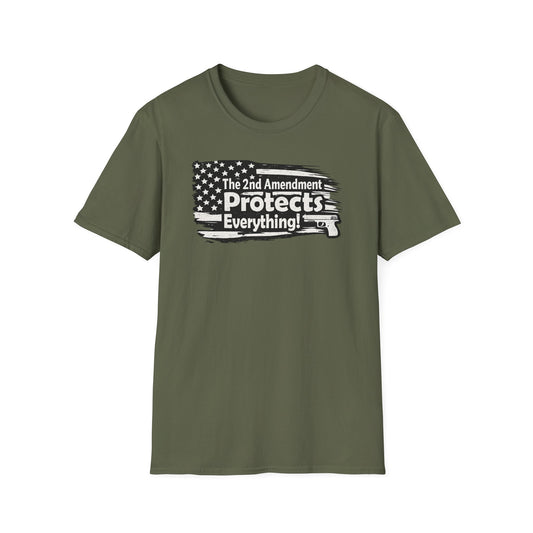 2nd Amendment T-Shirt — "The 2nd Amendment Protects Everything" Patriotic Flag Gun Tee