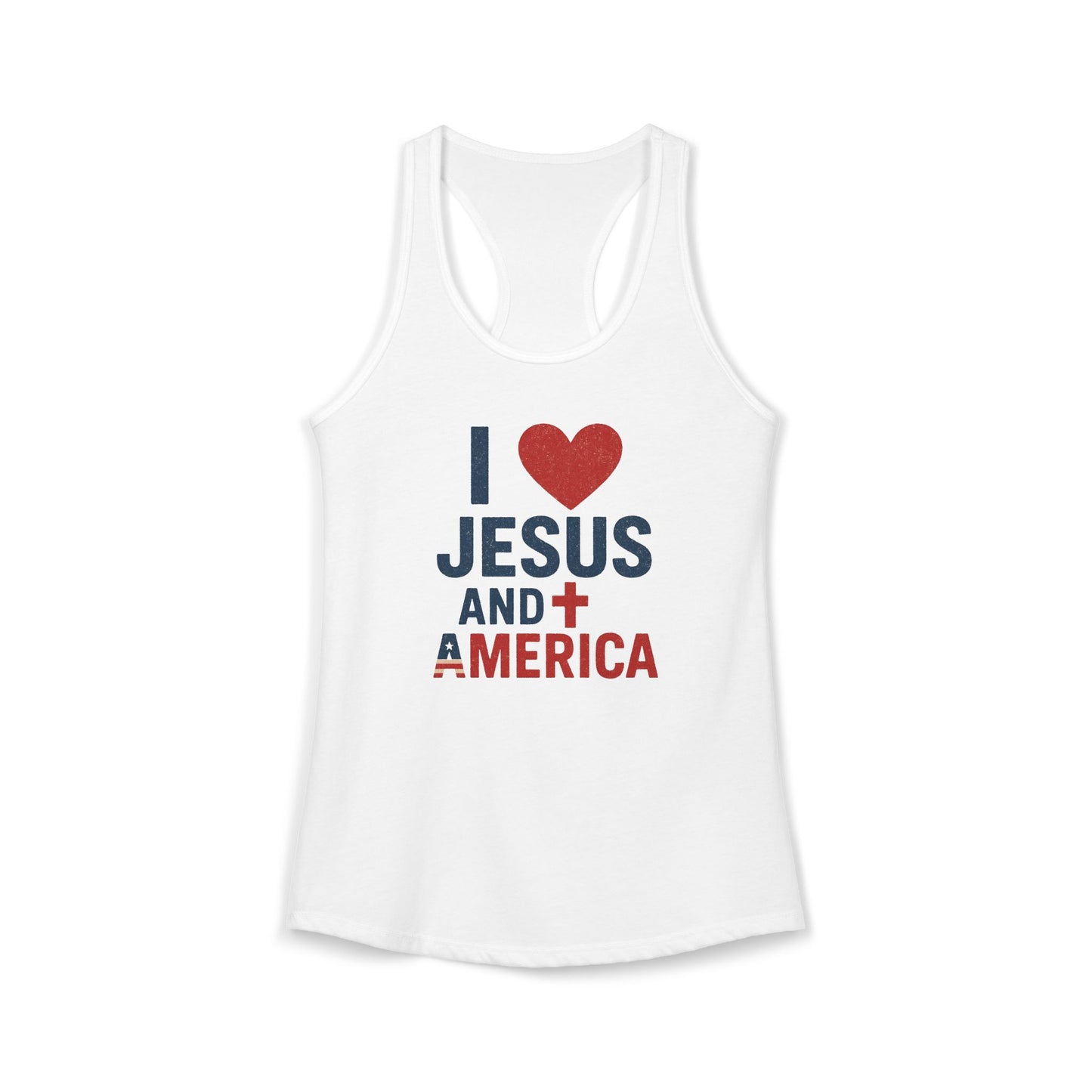 I Love Jesus and America Tank — Women's Racerback Faith & Patriotism Tank Top