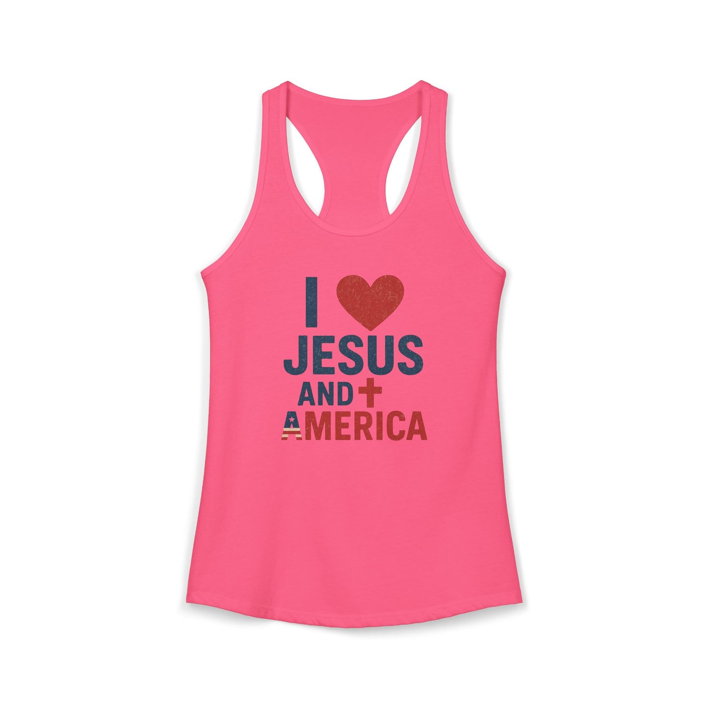 I Love Jesus and America Tank — Women's Racerback Faith & Patriotism Tank Top