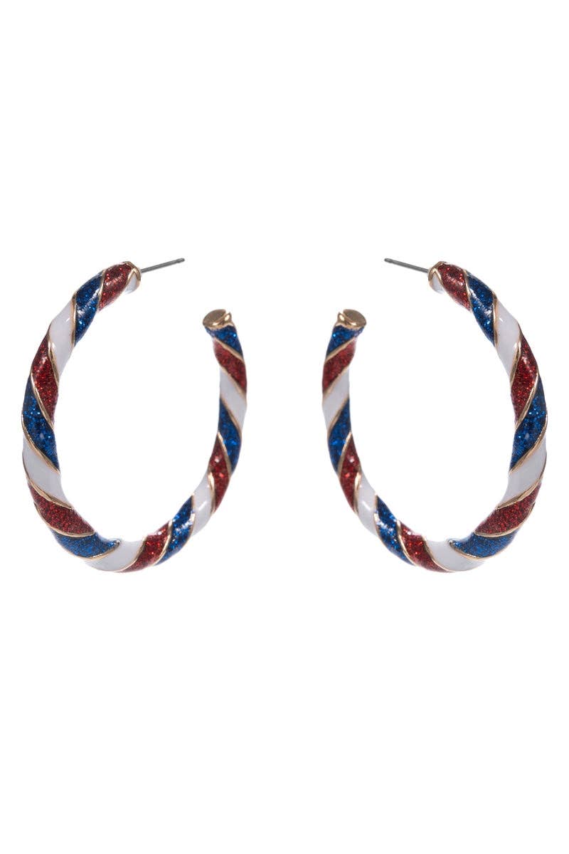 Round Enamel American Flag Post Pin Hoop Earrings