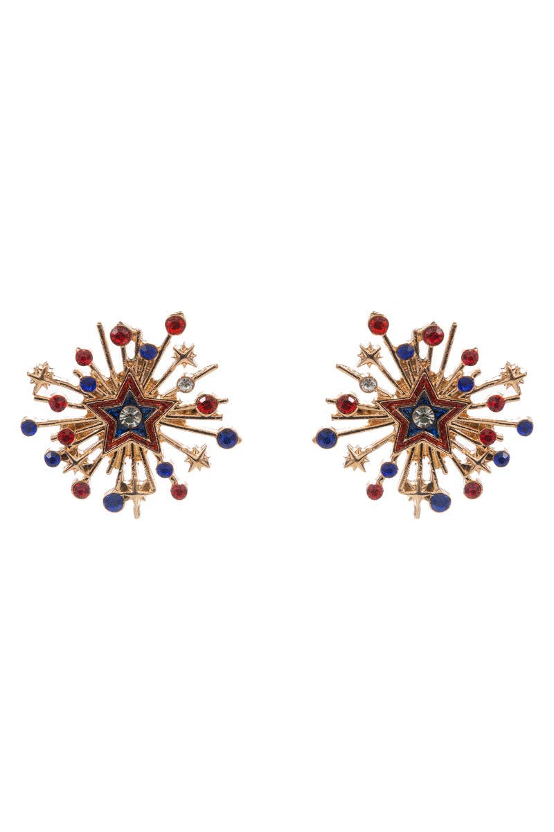 Fireworks American Flag Enamel Stone Post Earrings