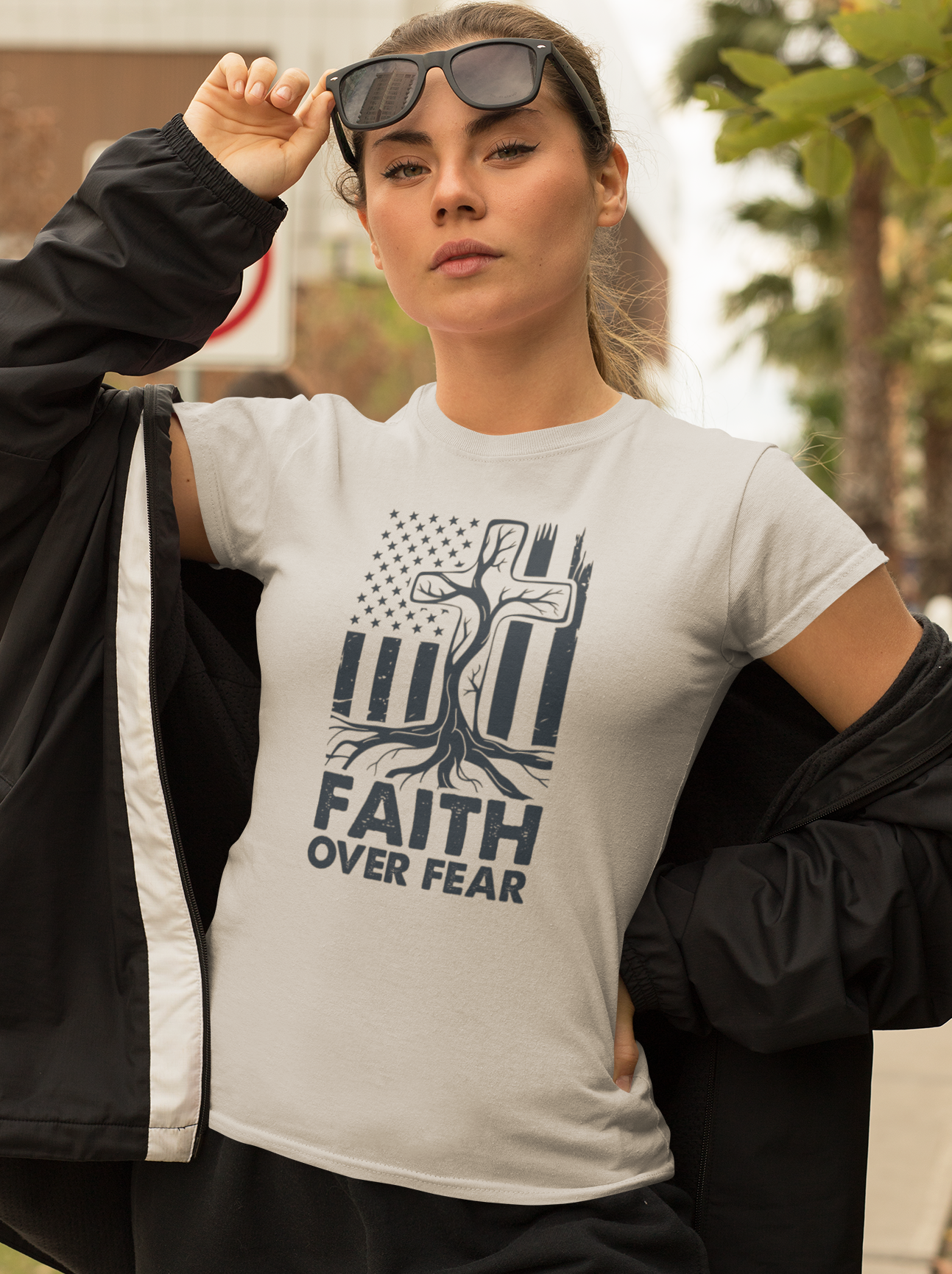 Women's Tee - Faith over Fear Tree with Roots Graphic Shirt