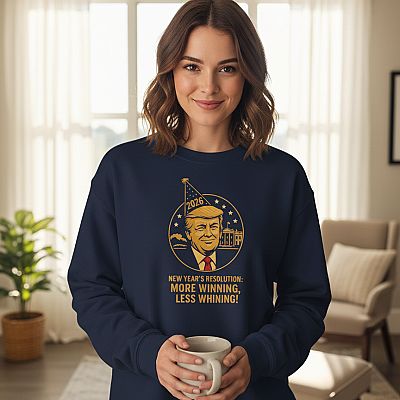 2026 New Year Sweatshirt – “More Winning, Less Whining!” • Patriotic Gold & Navy Crewneck
