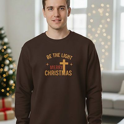Be The Light Christmas Sweatshirt | Christian Holiday Crewneck | Cross Design | Faith Christmas Shirt
