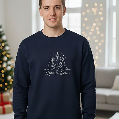 Hope Is Born Nativity Sweatshirt | Minimalist Christian Christmas Crewneck | Faith Holiday Apparel