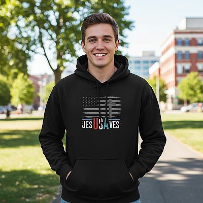 Jesus Saves USA Hoodie, Unisex Hoodie, USA Flag Freedom Sweatshirt