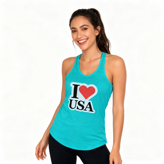 I Love USA Racerback Tank — Women's Patriotic Tank Top