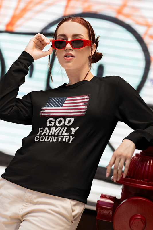 God Family Country Long Sleeve Tee