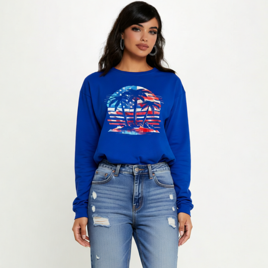 American Paradise Long Sleeve Tee — Patriotic Beach Vibe Top