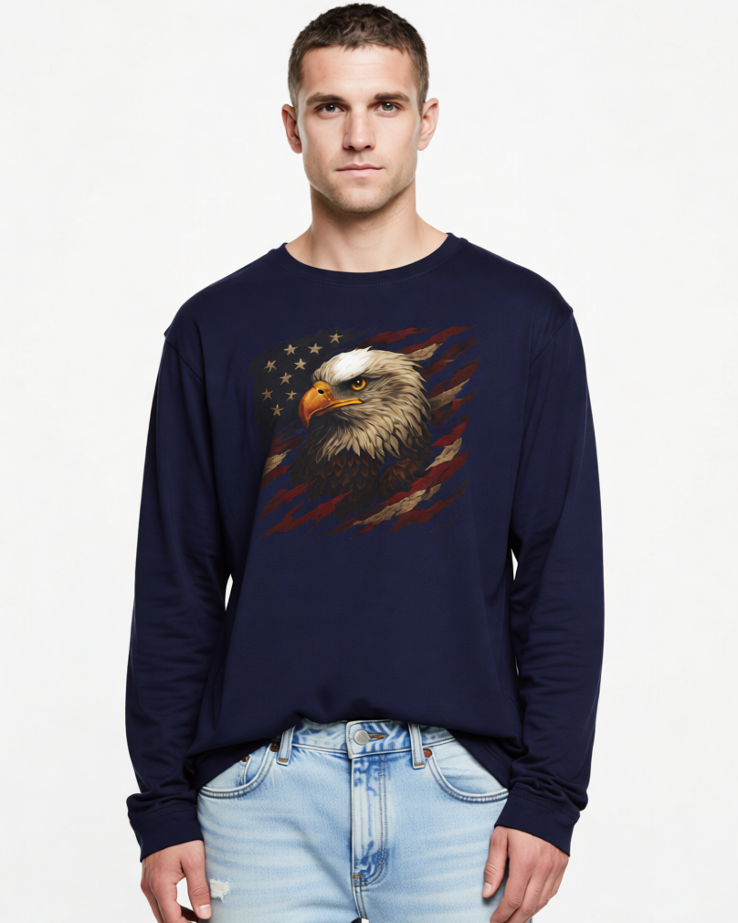 American Flag & Eagle Long Sleeve Tee — Patriotic Graphic Shirt