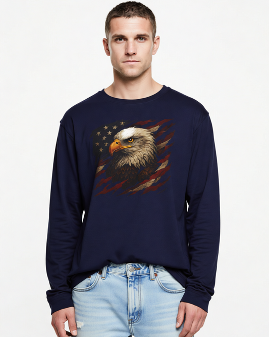 American Flag & Eagle Long Sleeve Tee — Patriotic Graphic Shirt