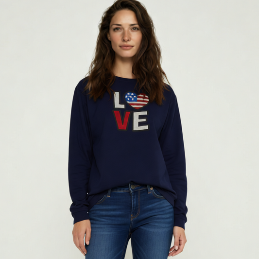 LOVE With Patriotic Heart Long Sleeve Tee