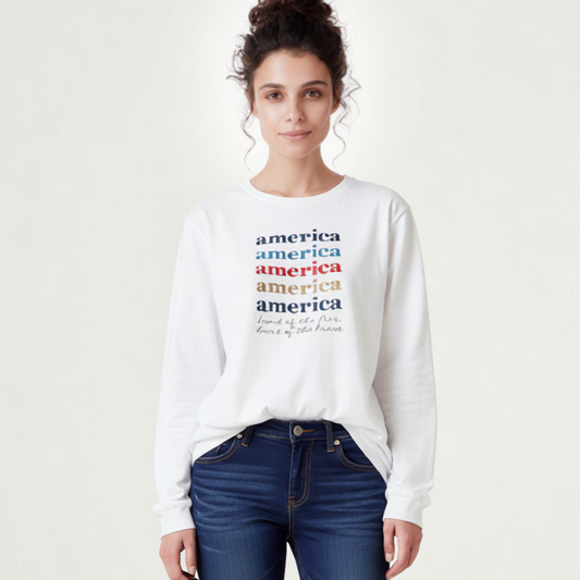 "America America America" Stacked Script Tee