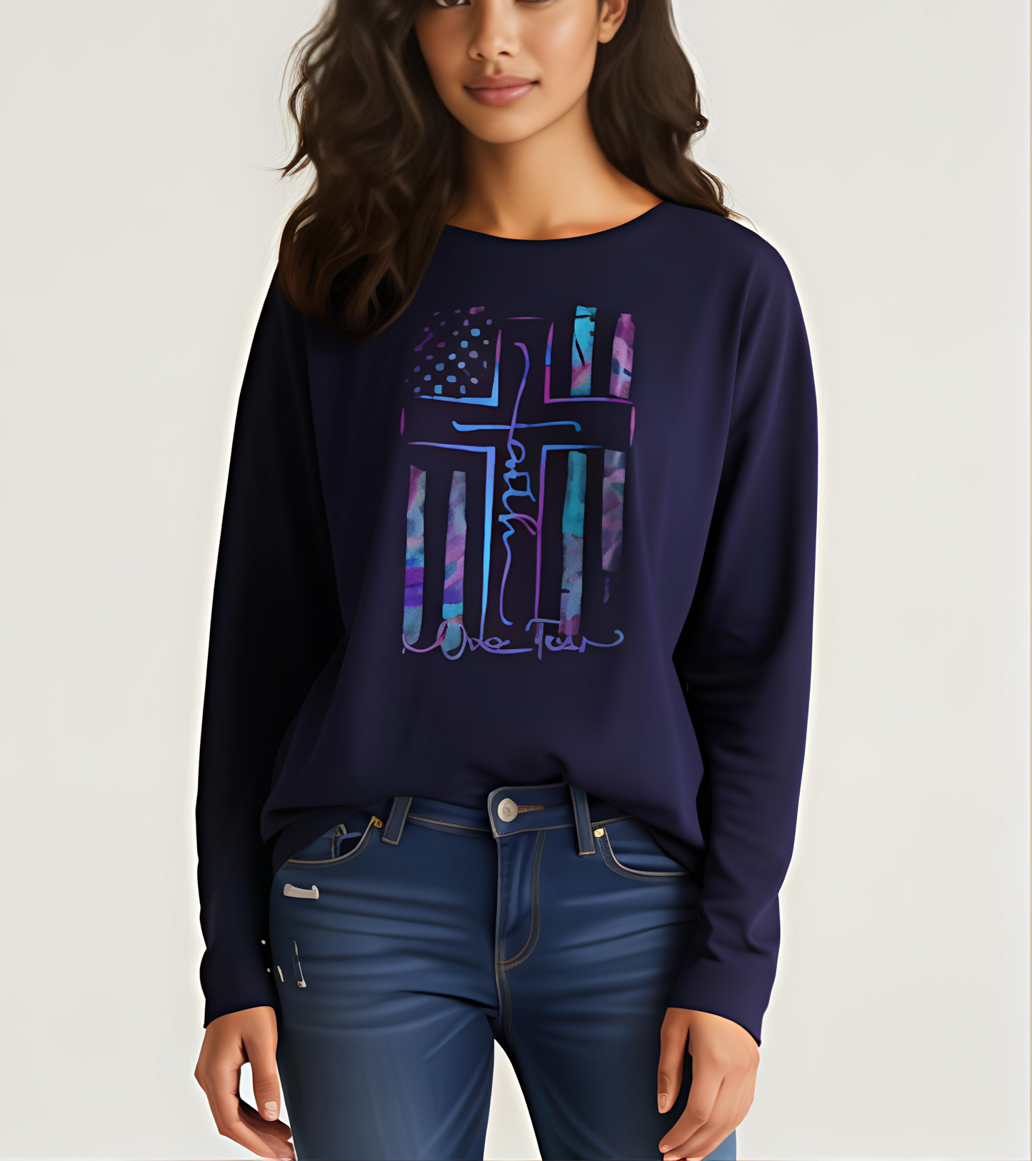 Faith Over Fear Blue Long Sleeve Tee