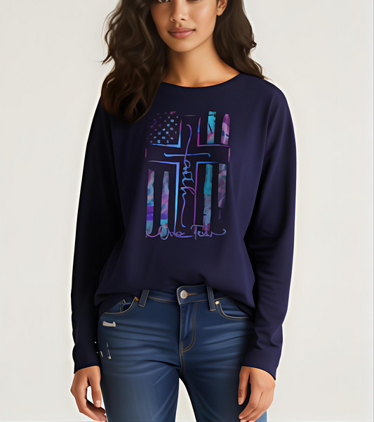 Faith Over Fear Blue Long Sleeve Tee
