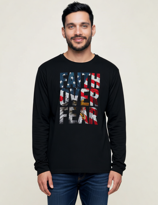 Faith Over Fear Eagle American Flag Long Sleeve Tee