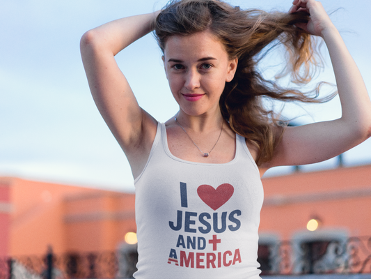 I Love Jesus and America Tank — Women's Racerback Faith & Patriotism Tank Top