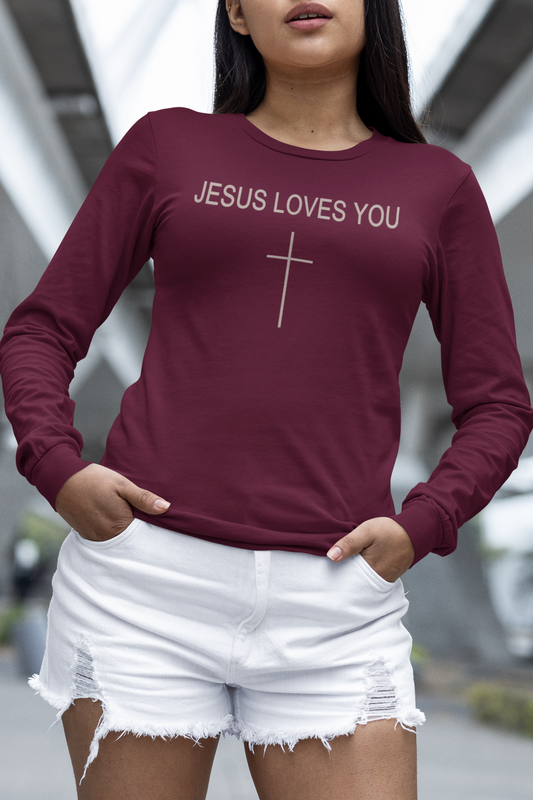Jesus Loves You Cross Long Sleeve Tee — Christian Faith Graphic Tee