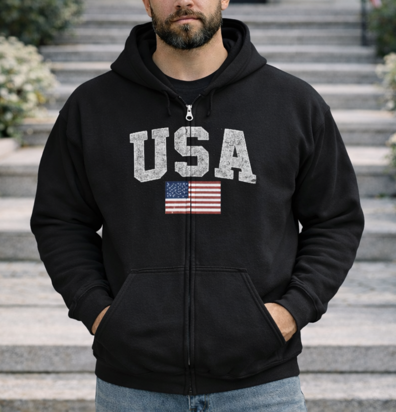 USA Flag Full-Zip Hoodie — American Flag Zip-Up Hoodie