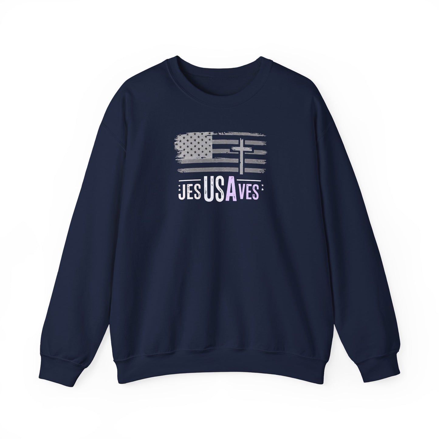 Jesus Saves American Flag Crewneck Sweatshirt — Faith Patriotic Pullover