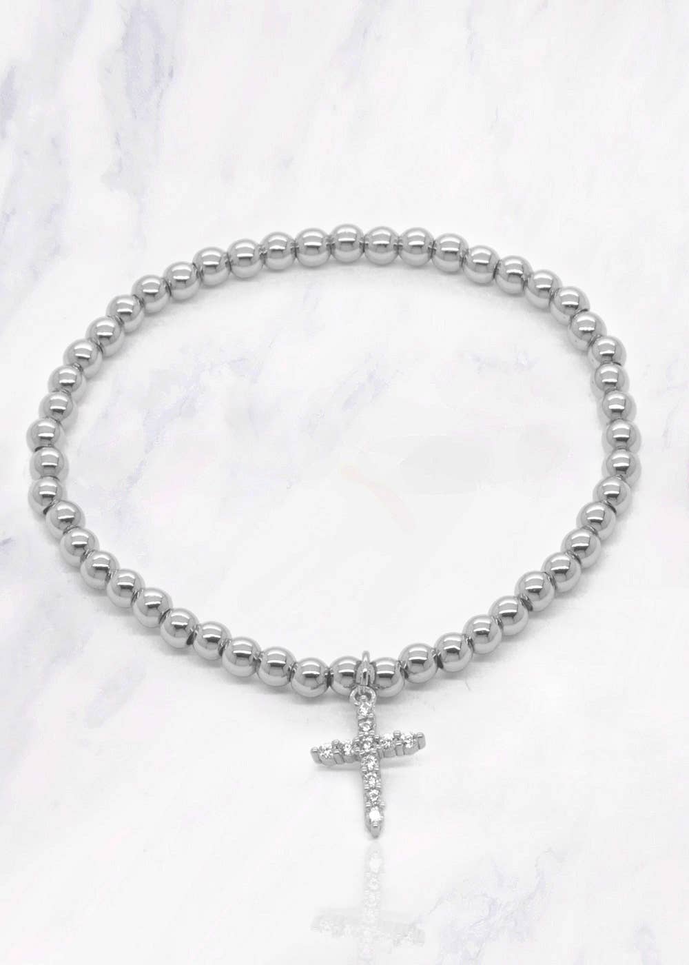 Crystal Cross Steel Beaded Bracelet