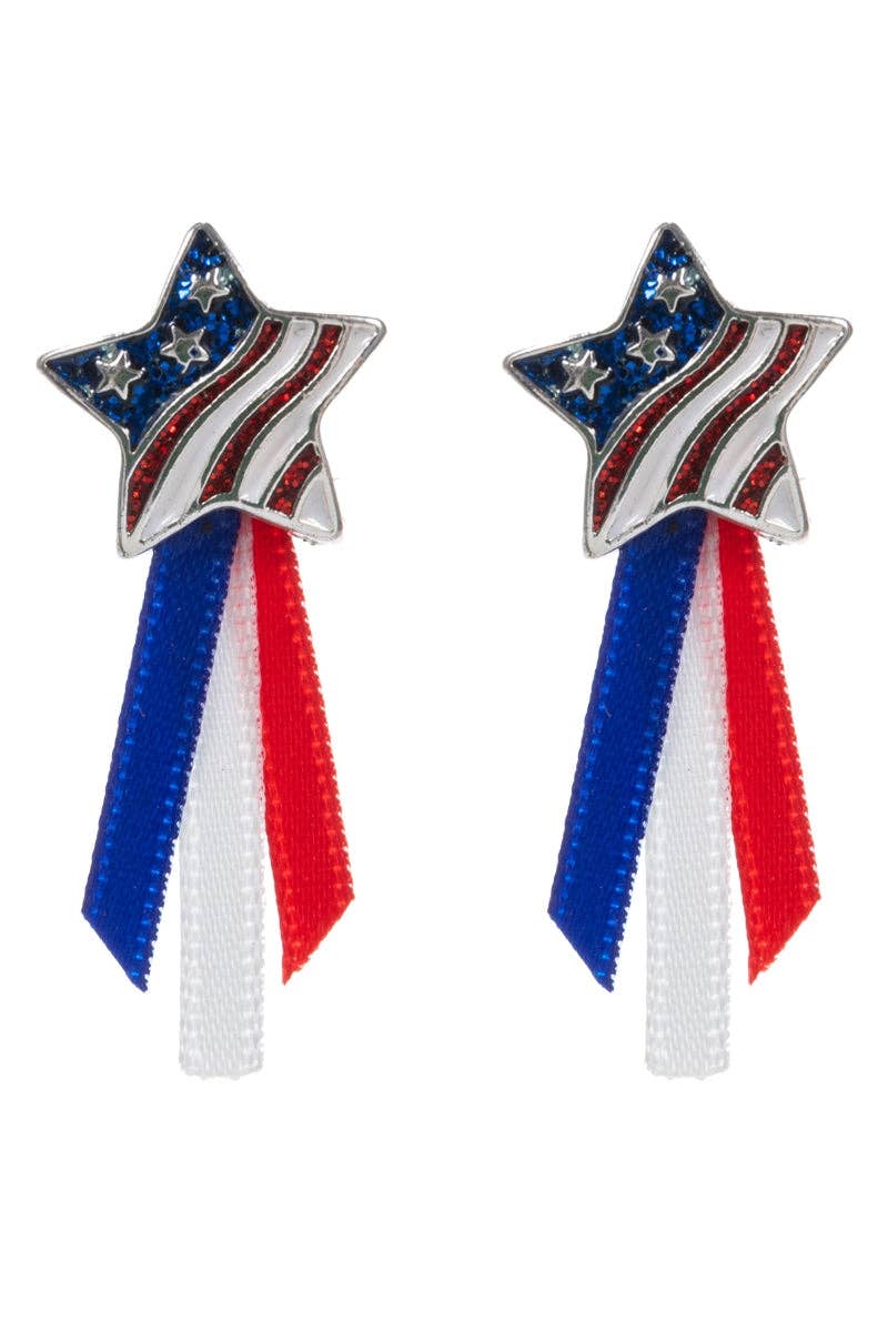 American Star Enamel Ribbon Tanium Post Earrings