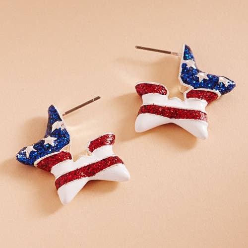 Star Enamel American Flag Post Pin Hoop Earrings