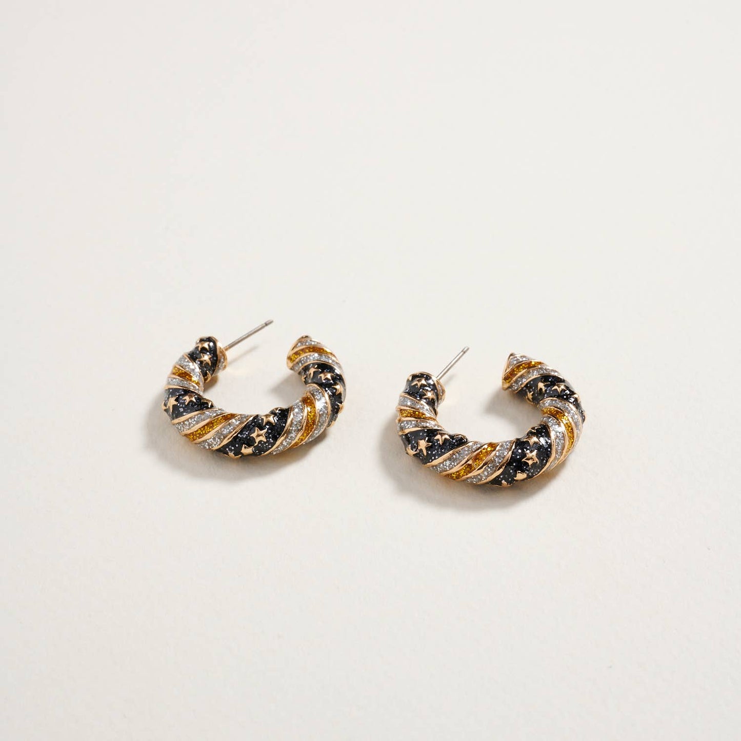 1 Inch Glitter Stars Stripes NYE Hoop Post Earrings