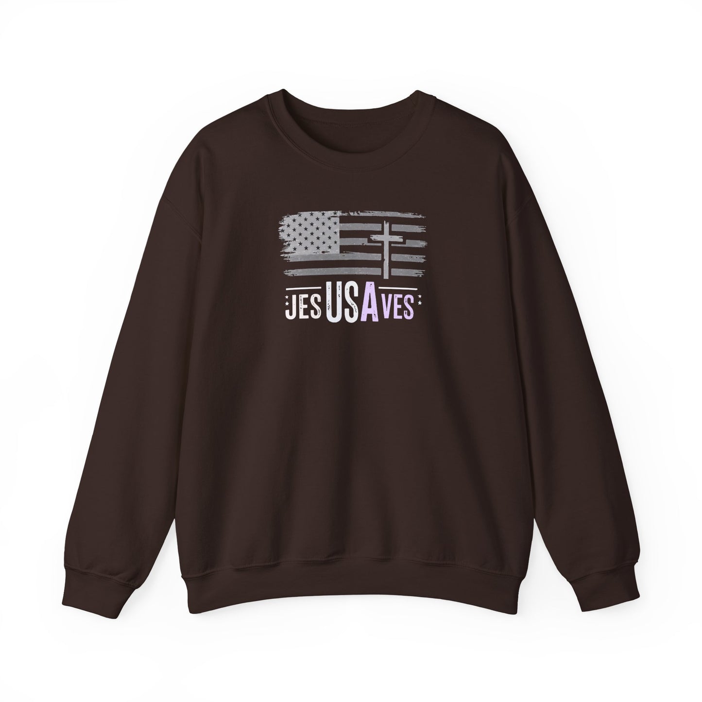 Jesus Saves American Flag Crewneck Sweatshirt — Faith Patriotic Pullover