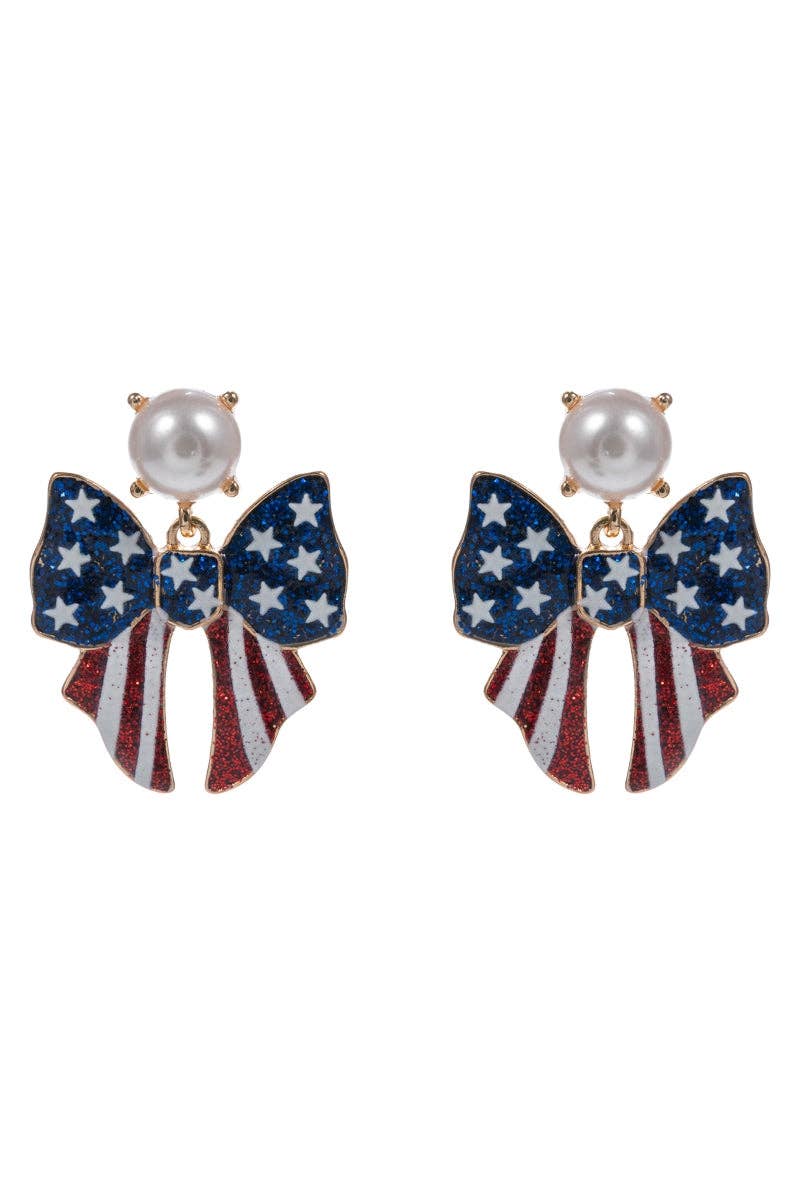 Bow Enamel American Flag Pattern Post Earrings