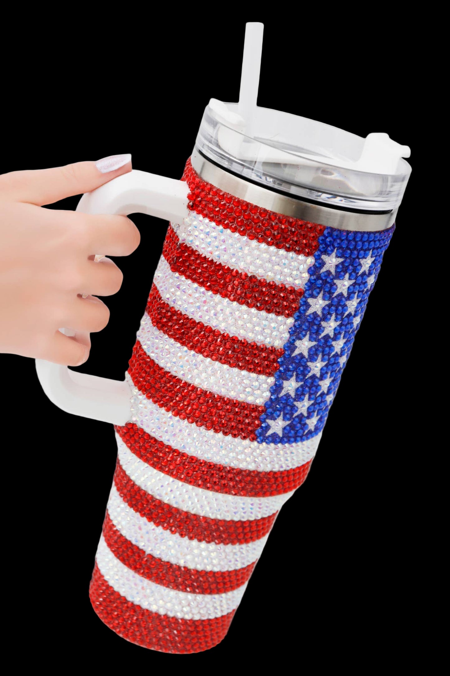 American Flag Bling Glitter Insulated Tumbler - 40 Oz