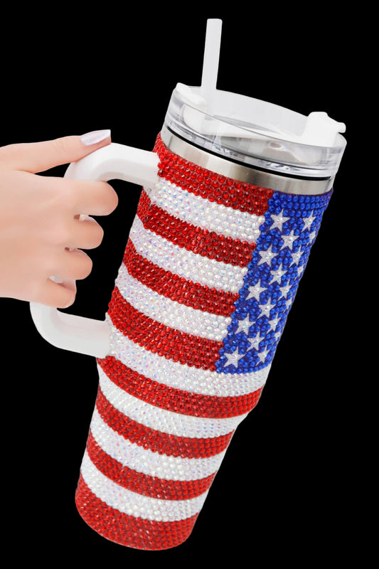 American Flag Bling Glitter Insulated Tumbler - 40 Oz