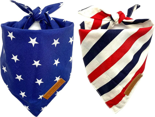 4Th of July Dog Bandanas 2 Pack, Reversible American Flag Pet Scarf for Boy and Girl, Premium Durable Fabric, Patriotic Bandana for Medium and Large Dogs (Large) - LiberTees for All
