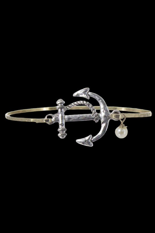 Anchor and Pearl Charm Metal Bracelet