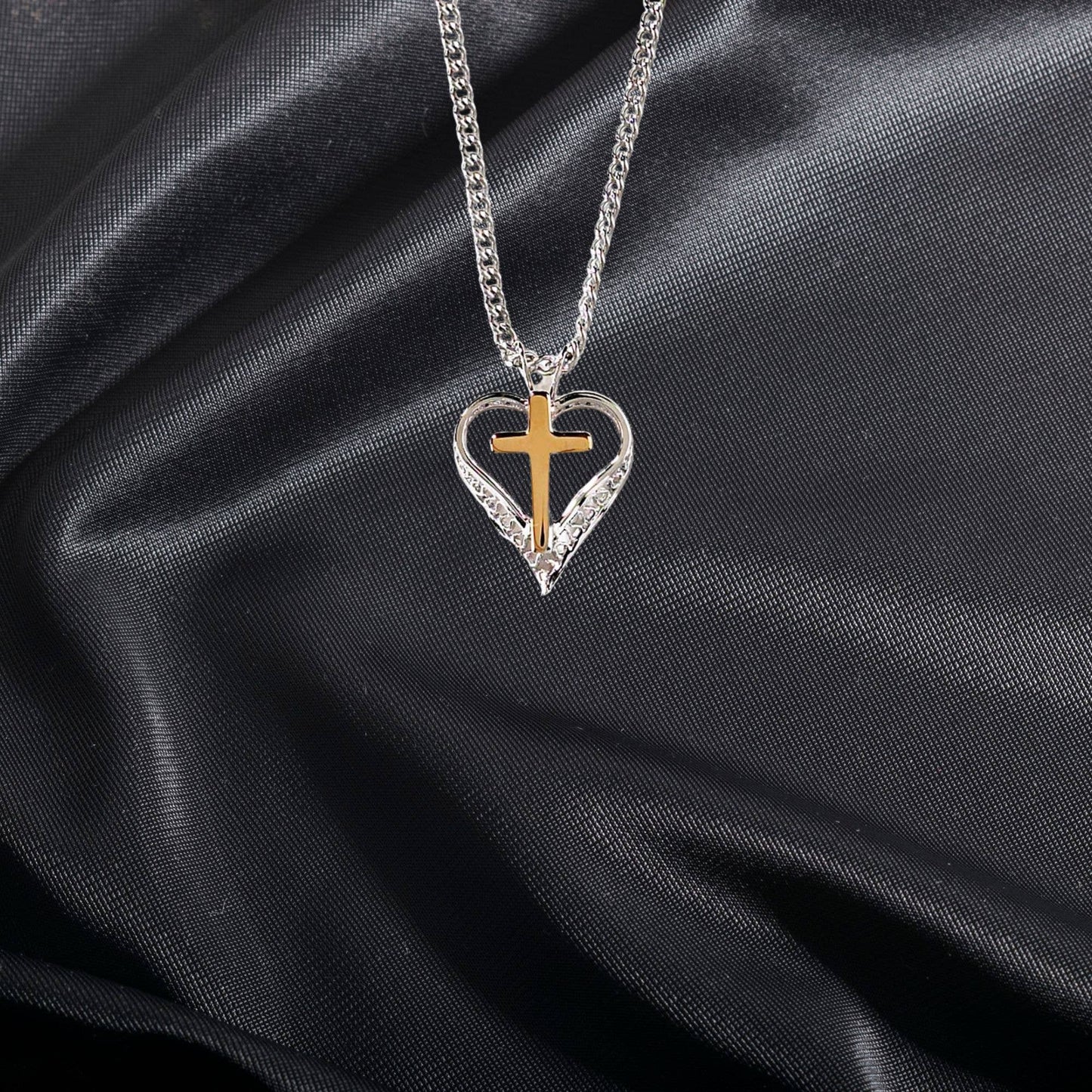 Silver Plated Filigree Heart With Gold Plated Cross Necklace